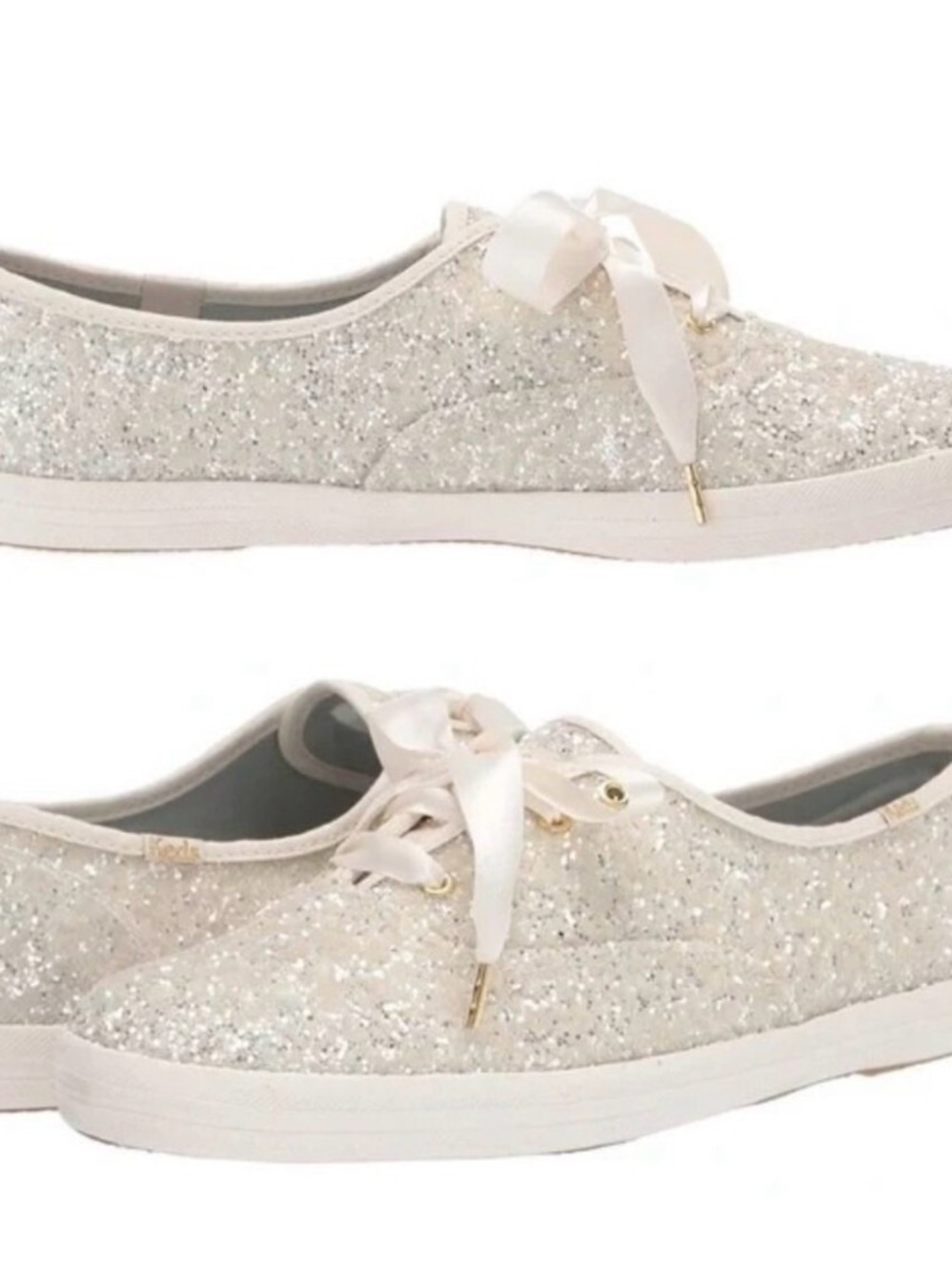 Glitter Satin Ribbon Sneakers in Ivory